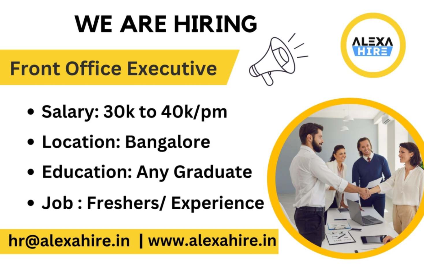Front Office Executive Job in Bangalore