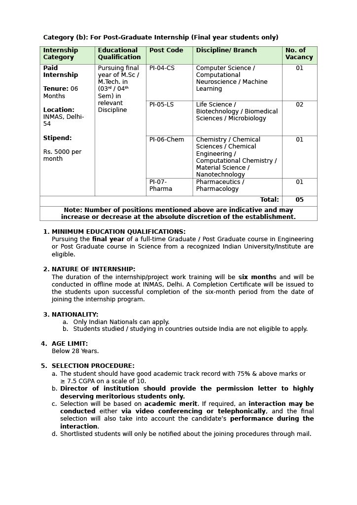 DRDO INMAS Summer Internship 2026