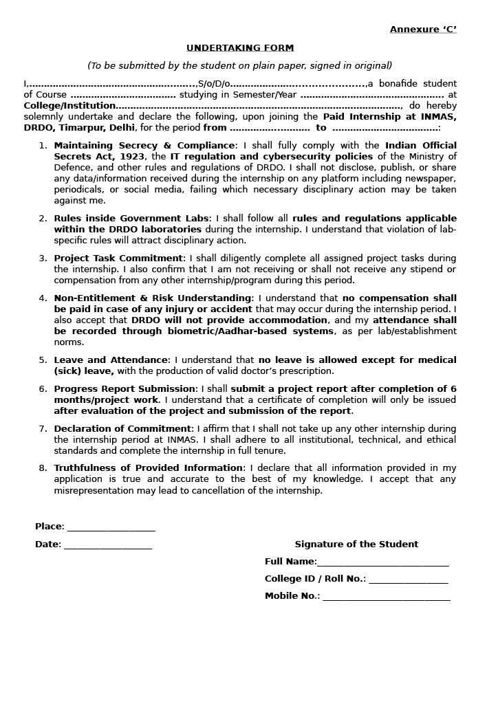 DRDO INMAS Summer Internship 2026