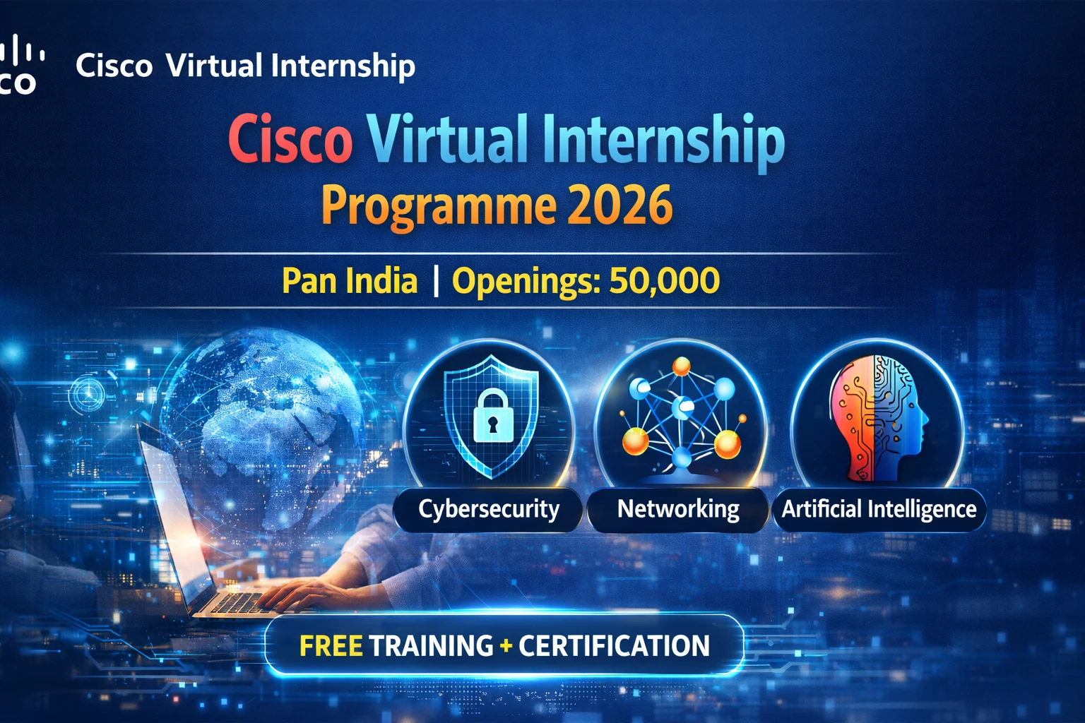 Cisco Virtual Internship Programme 2026 | Pan India, openings 50000