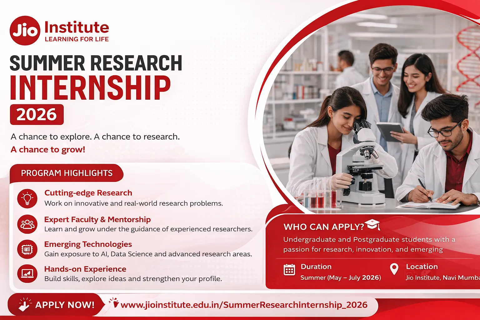 Jio Institute Summer Research Internship 2026 | Research Opportunity