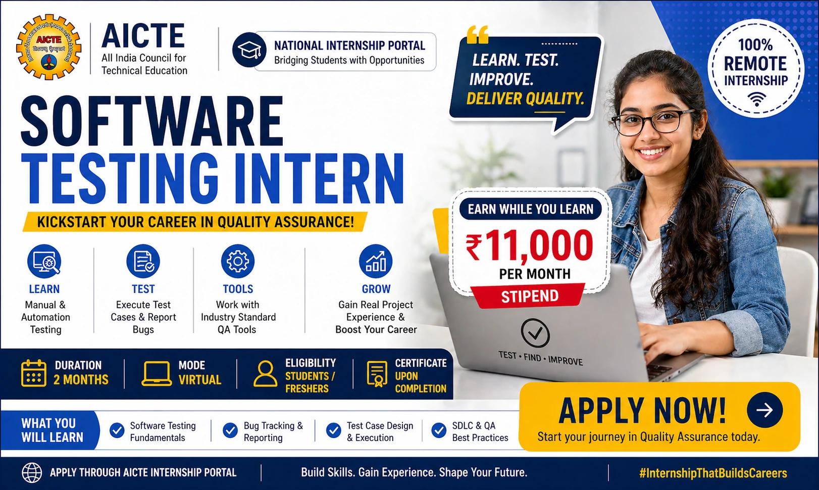 AICTE Software Testing Intern 2026 | ₹11,000 Stipend | AICTE Apply Link