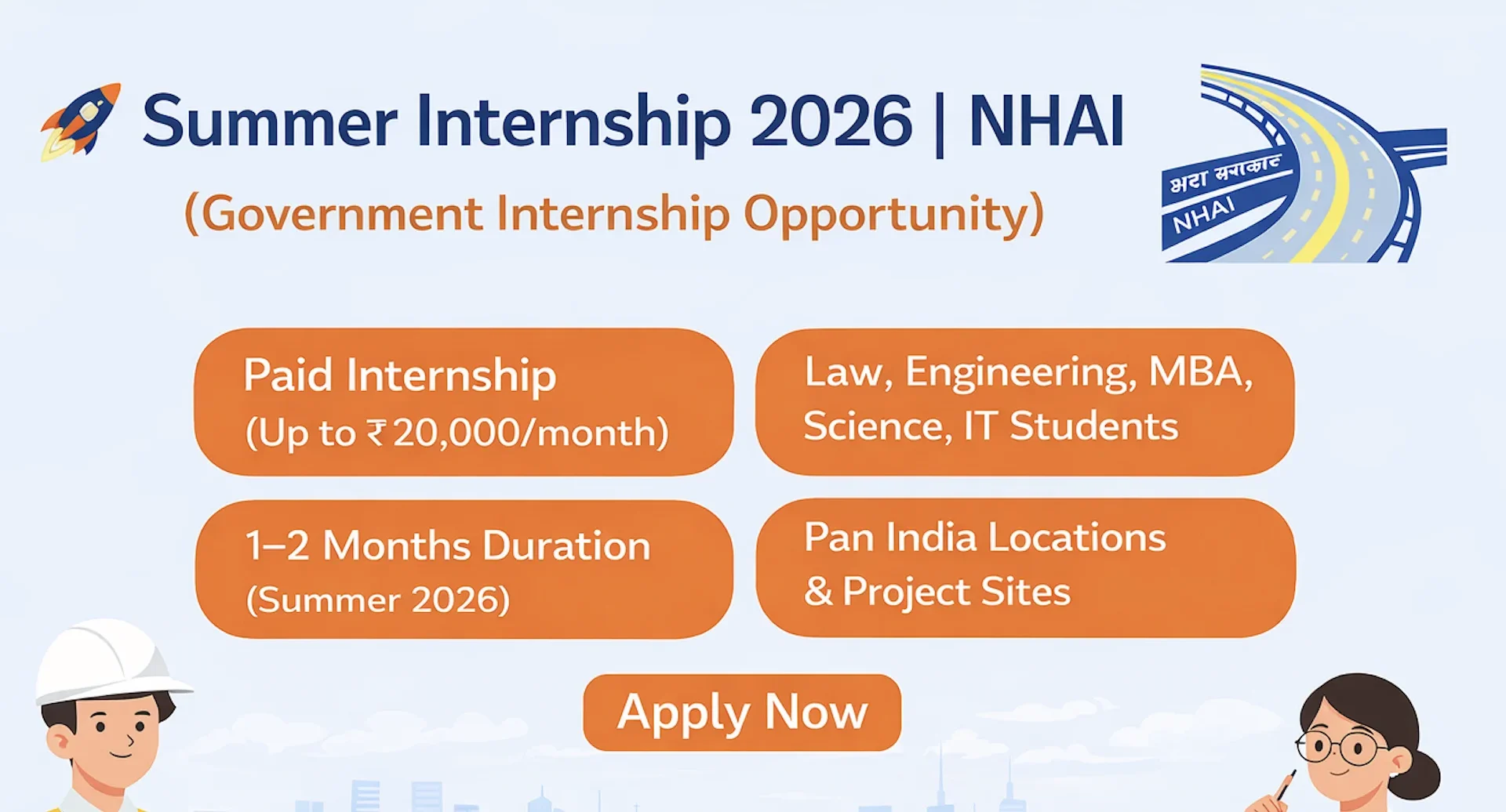 NHAI Summer Internship Program 2026 | paid internship for students