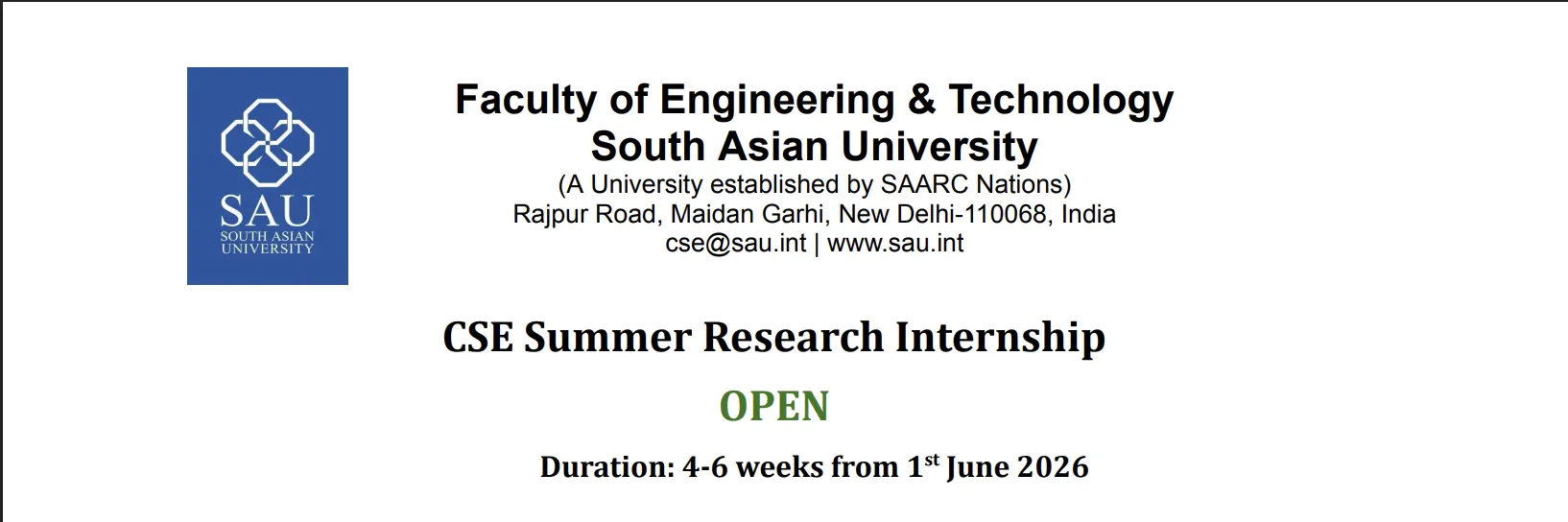 CSE Summer Research Internship 2026 | Apply Now
