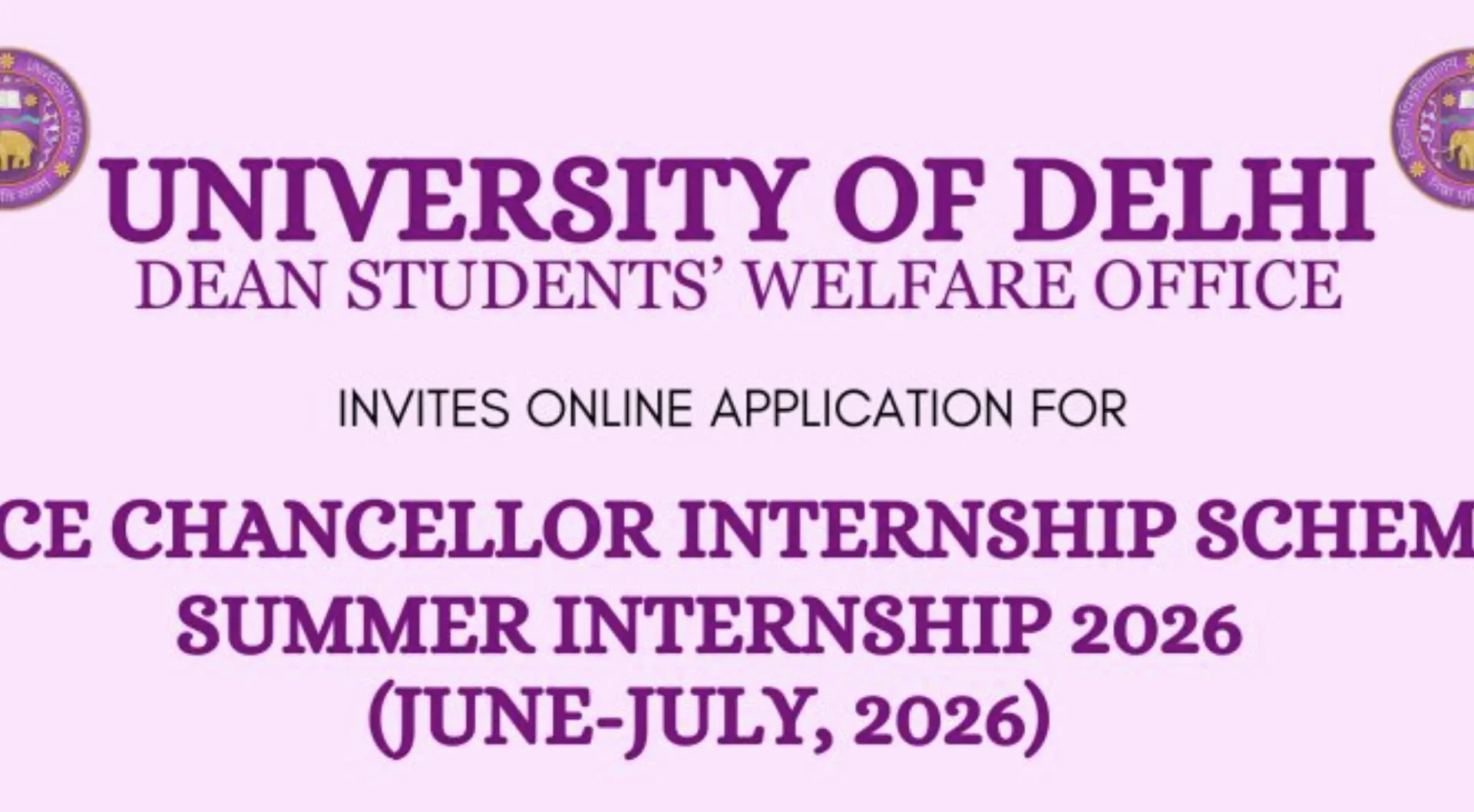 DU Vice Chancellor Summer Internship 2026 (June-July) Online Application Form
