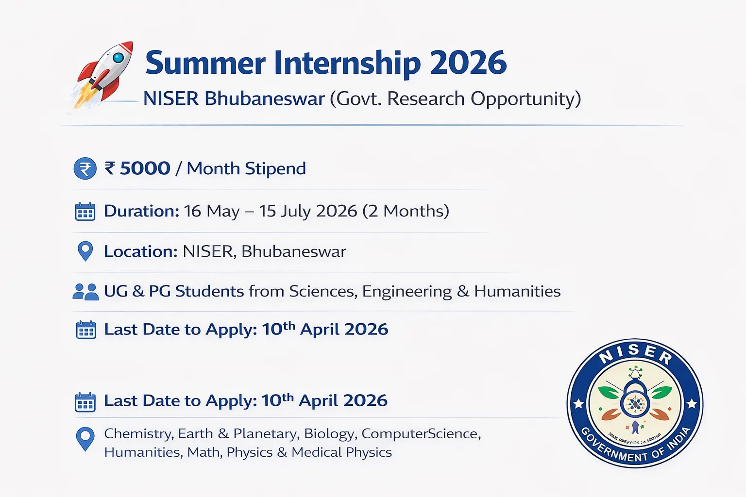 NISER Summer Internship Programme 2026 | How to apply