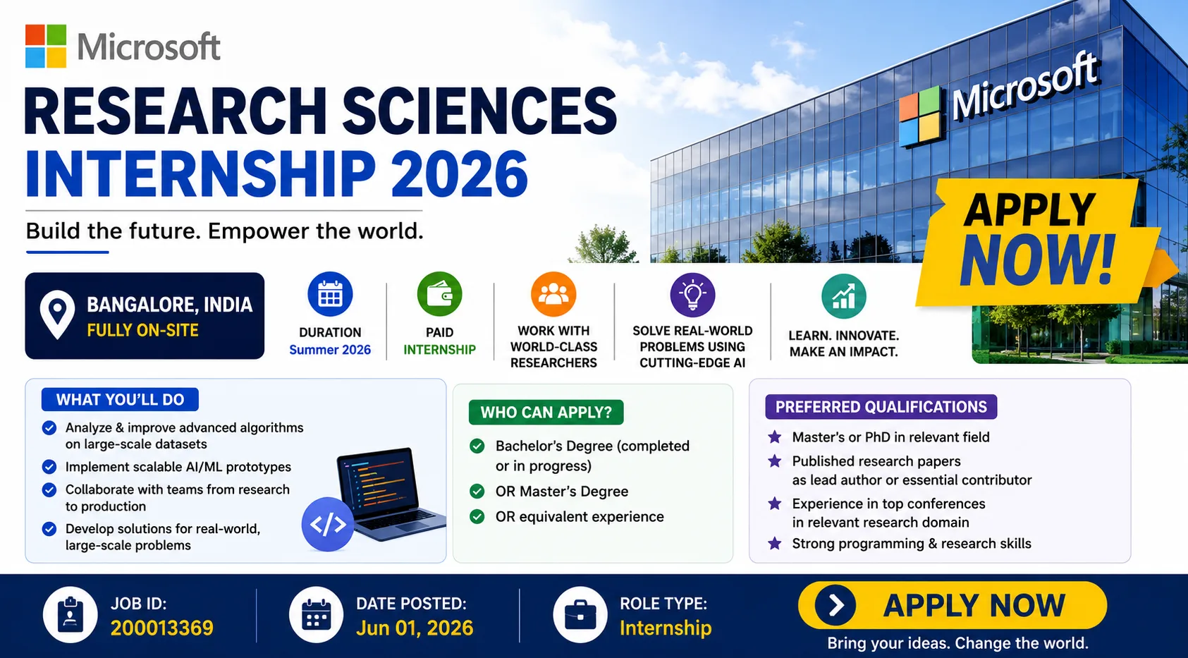 Microsoft Research Internship 2026 for Students in India | Apply Now