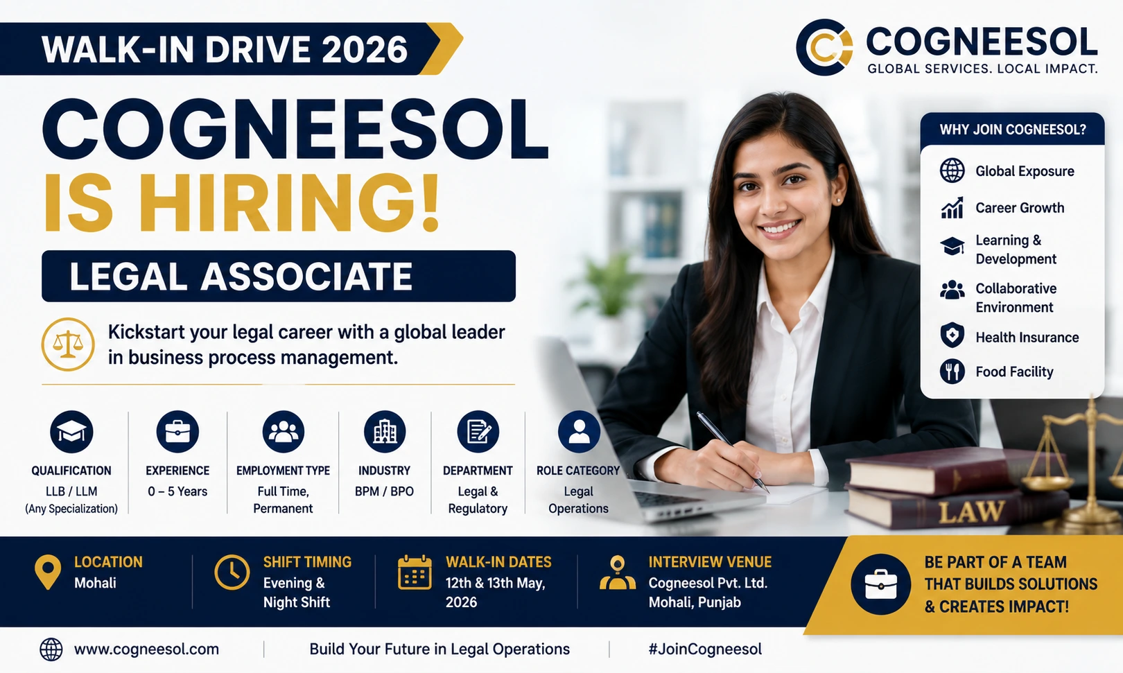 Cogneesol Walk-In Drive 2026 for Legal Associate | LLB Freshers Jobs