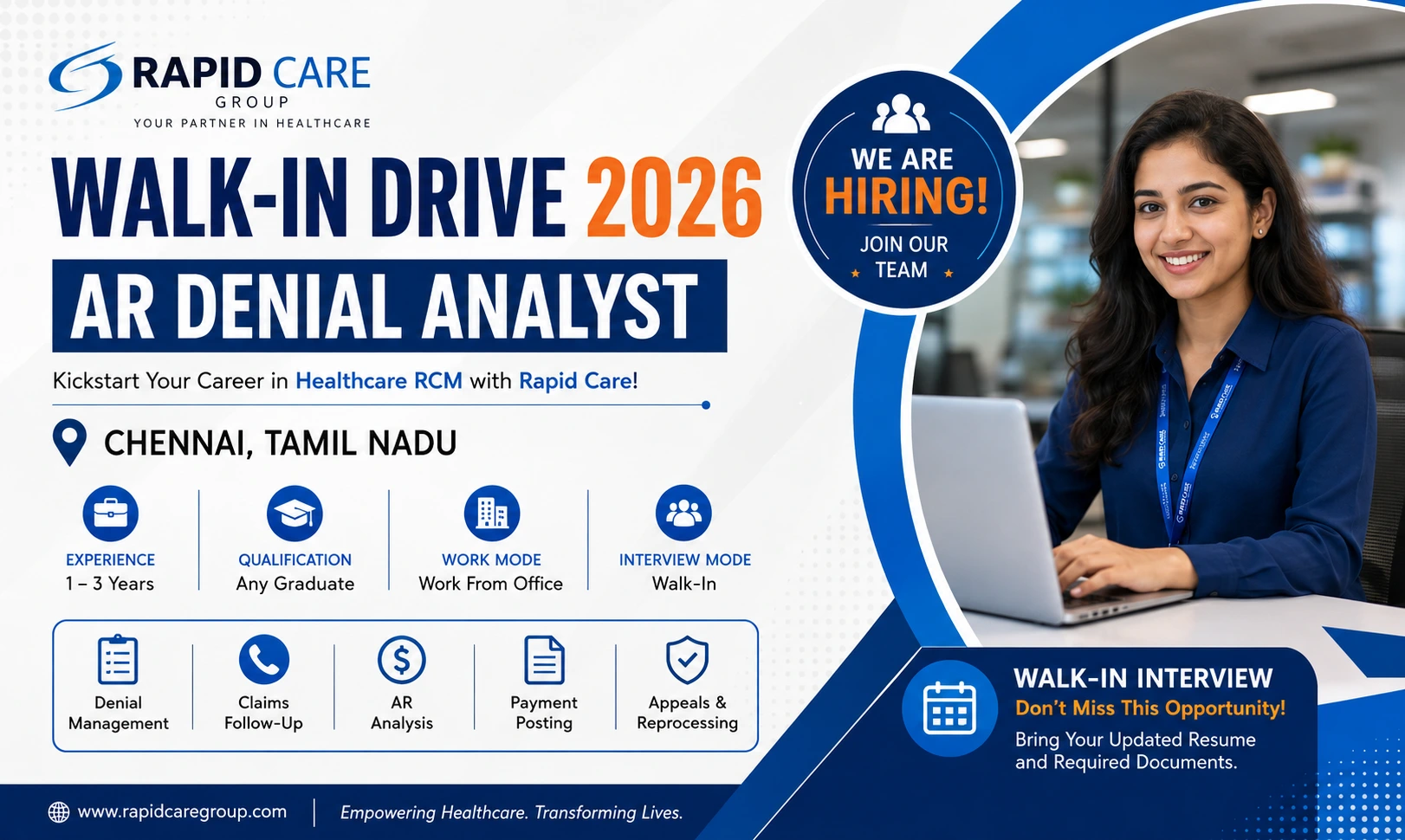 Rapid Care Walk-In Drive 2026 for AR Denial Analyst in Chennai