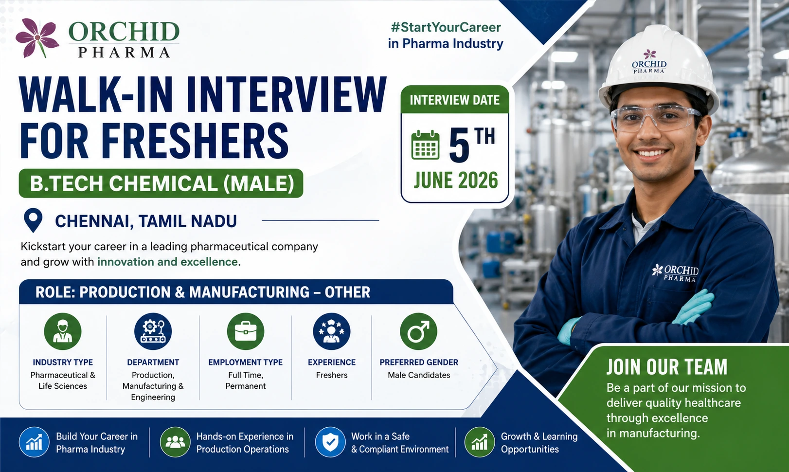 Orchid Pharma Walk-In Drive 2026 | Production Jobs for Freshers