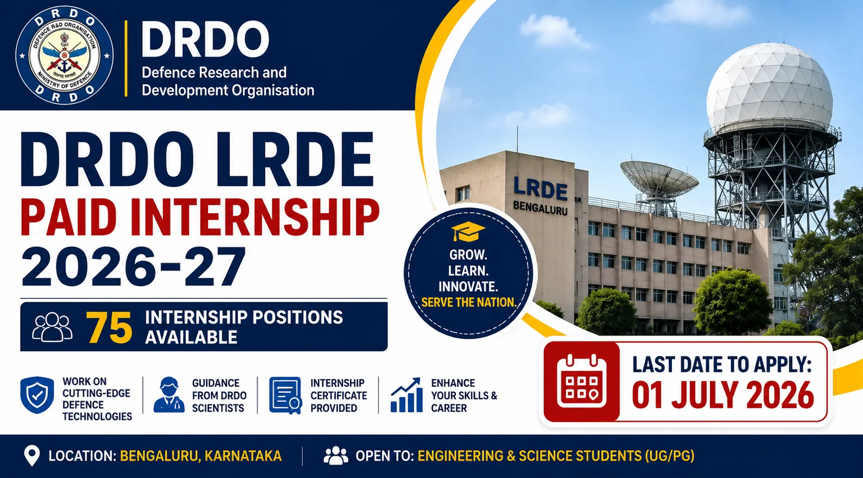 DRDO LRDE Internship 2026 | Defence Research Internship
