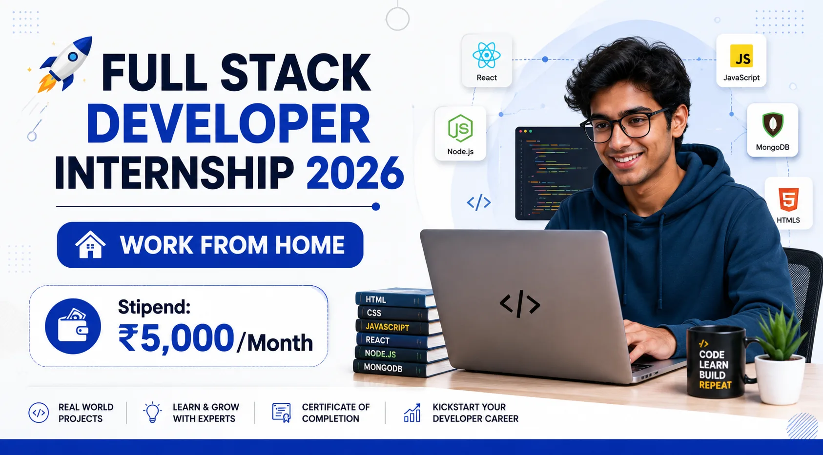 Full Stack Developer Internship 2026 | Work from Home | ₹5,000 Stipend