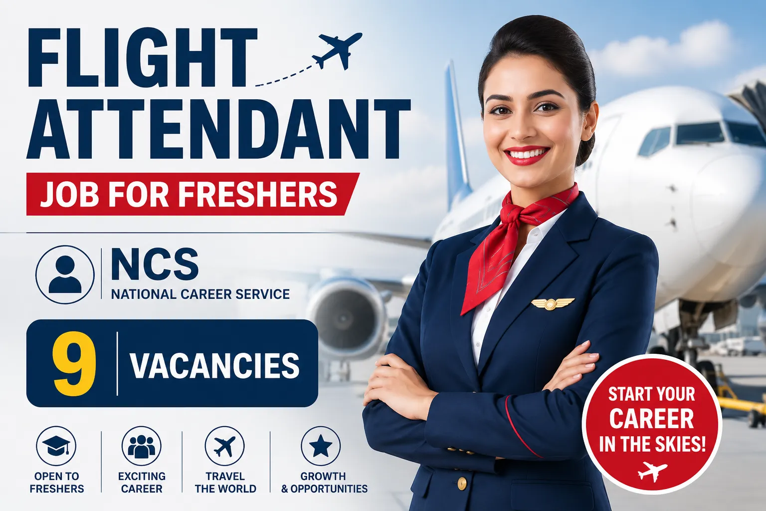 Flight Attendant Job for Freshers | NCS | 9 Vacancies | Apply Now