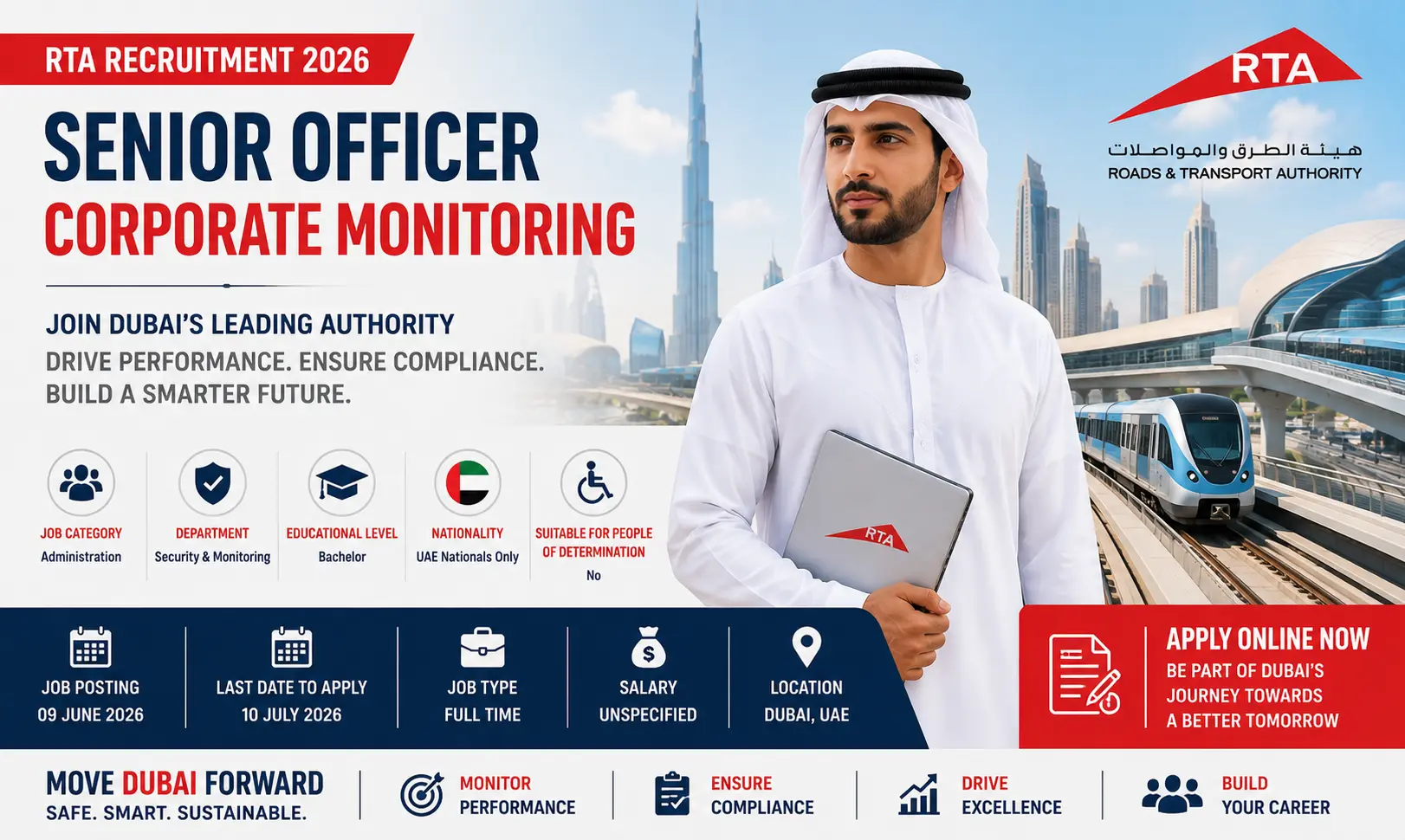 Dubai Government Jobs 2026 | RTA Senior Officer Recruitment