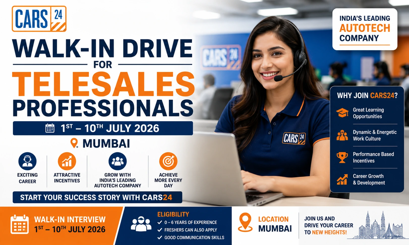 Cars24 Walk-in Interview 2026 | Telesales Jobs in Mumbai