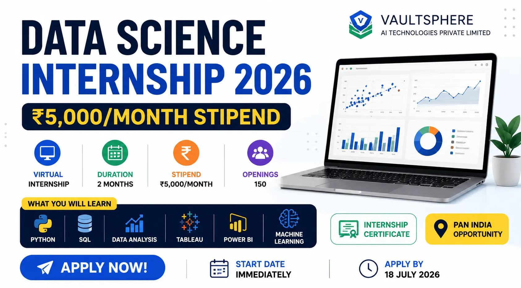 Data science internship for frehers 2026 | ₹5000 /month – Stiphend, Eligibility