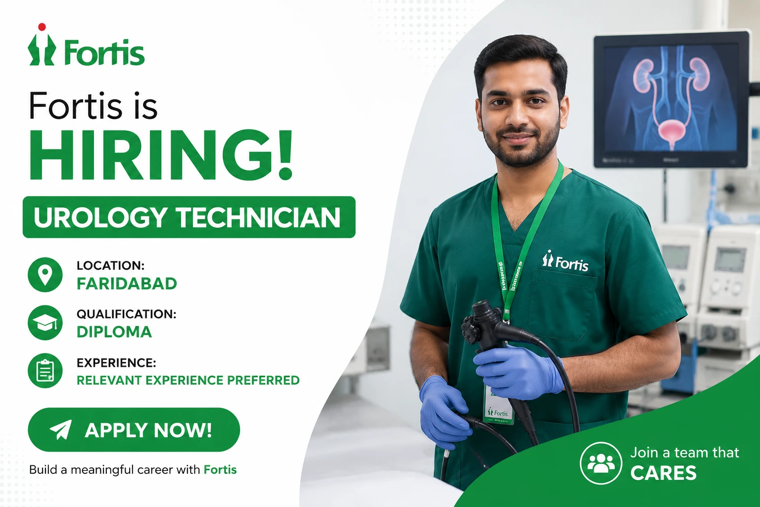 Fortis is Hiring Urology Technician | Faridabad | Diploma | Apply Now!