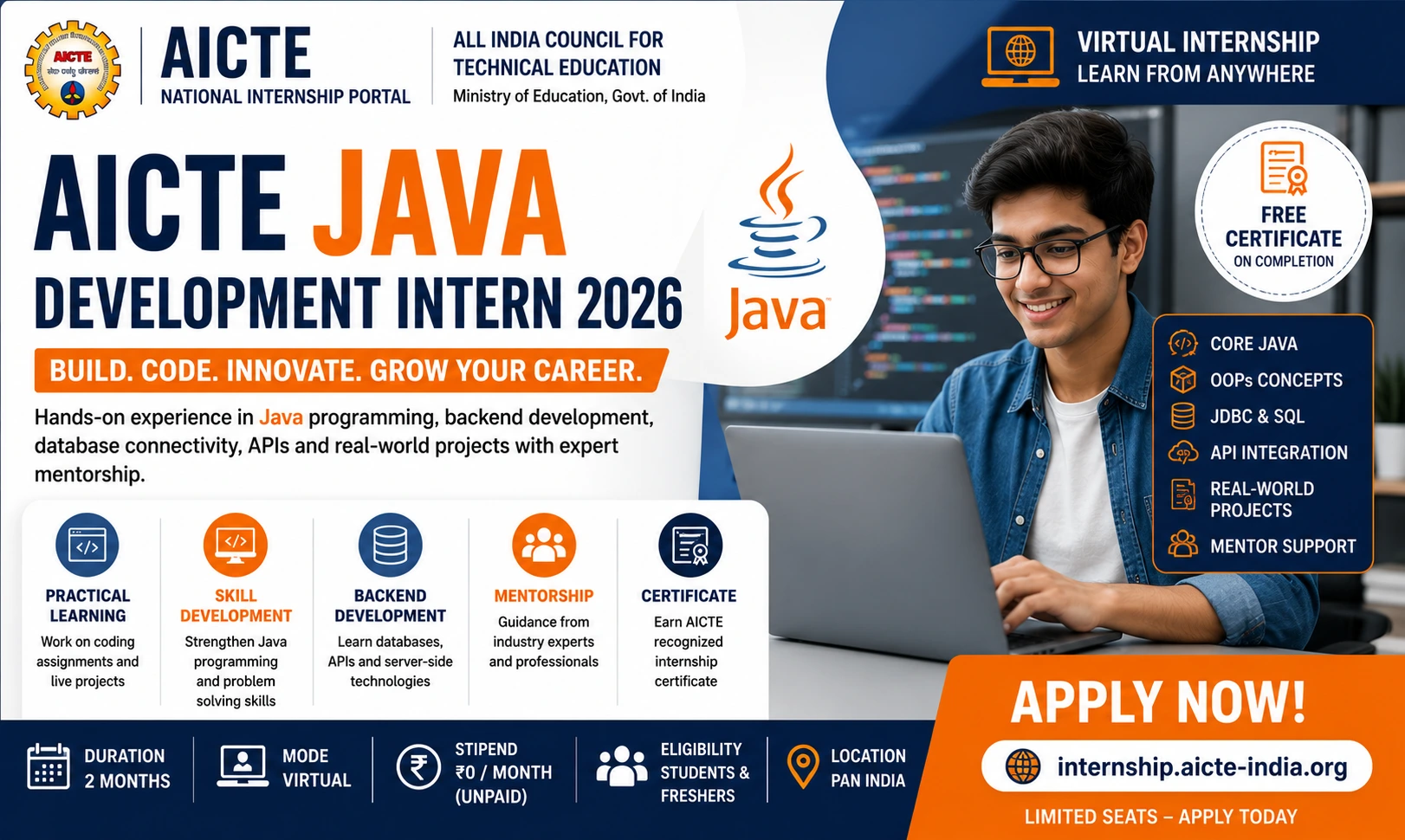 AICTE Java Internship 2026 for Freshers | Apply Now