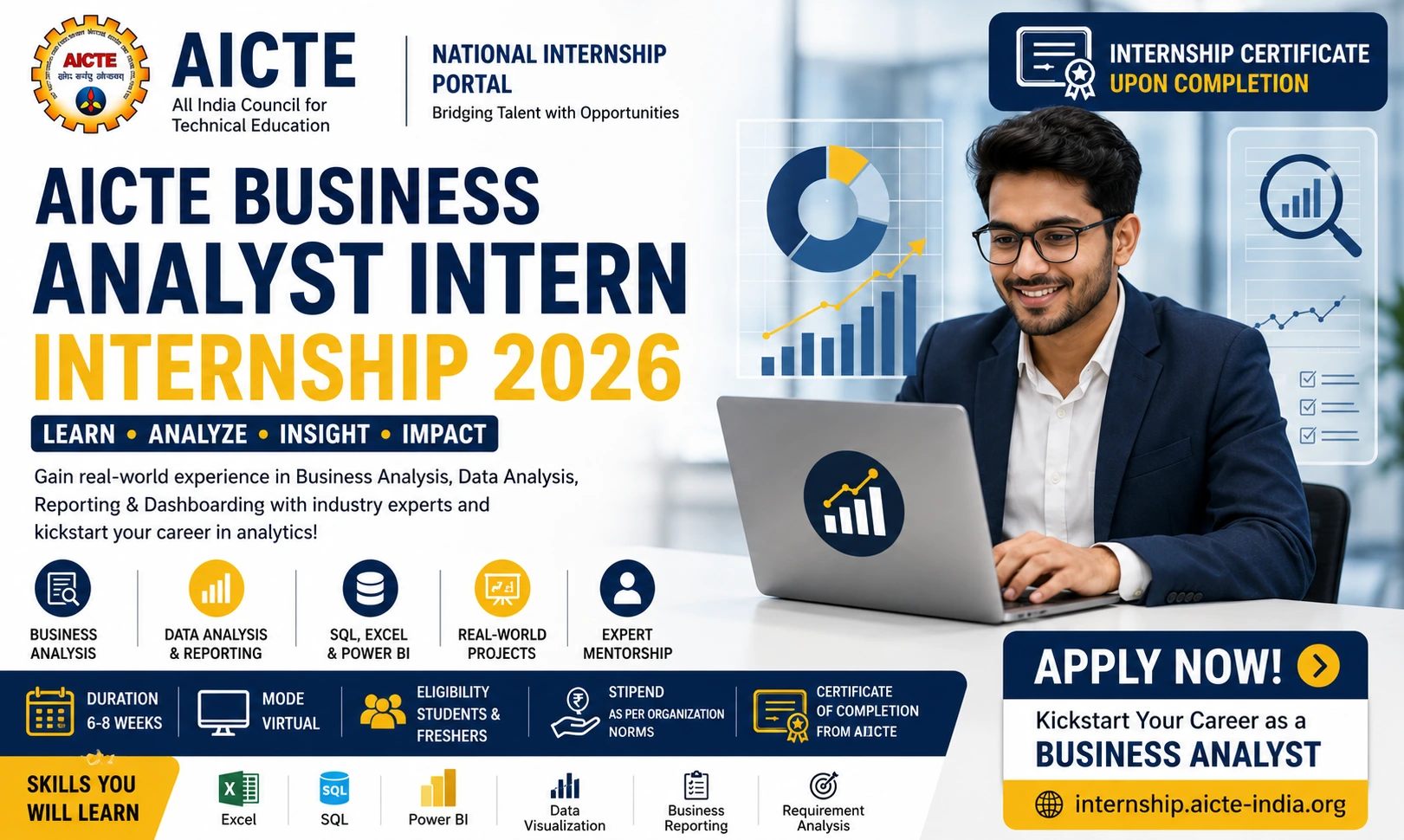 AICTE Business Analyst Internship 2026 for Student | Apply Online