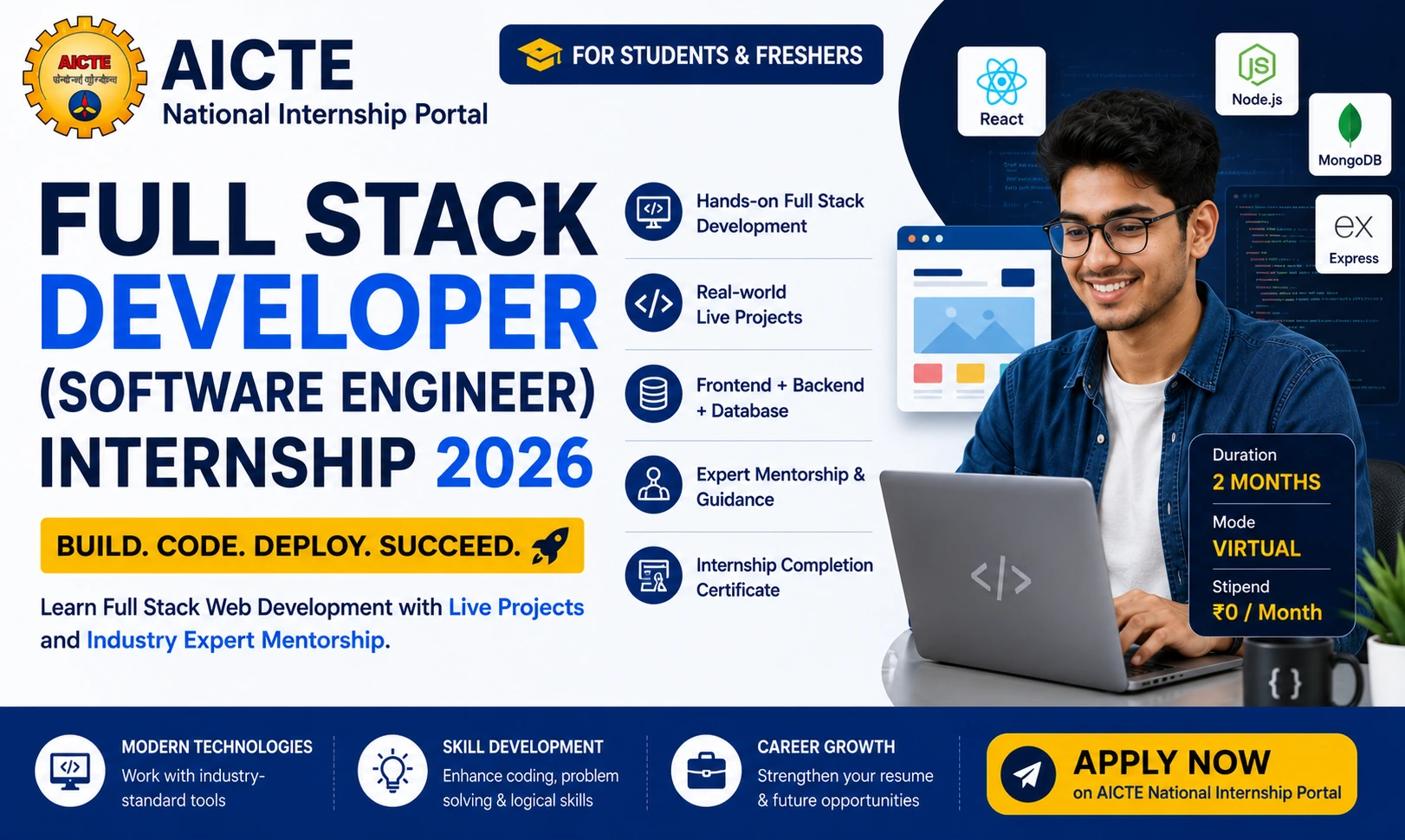 AICTE Full Stack Internship 2026 for Students | Apply Today