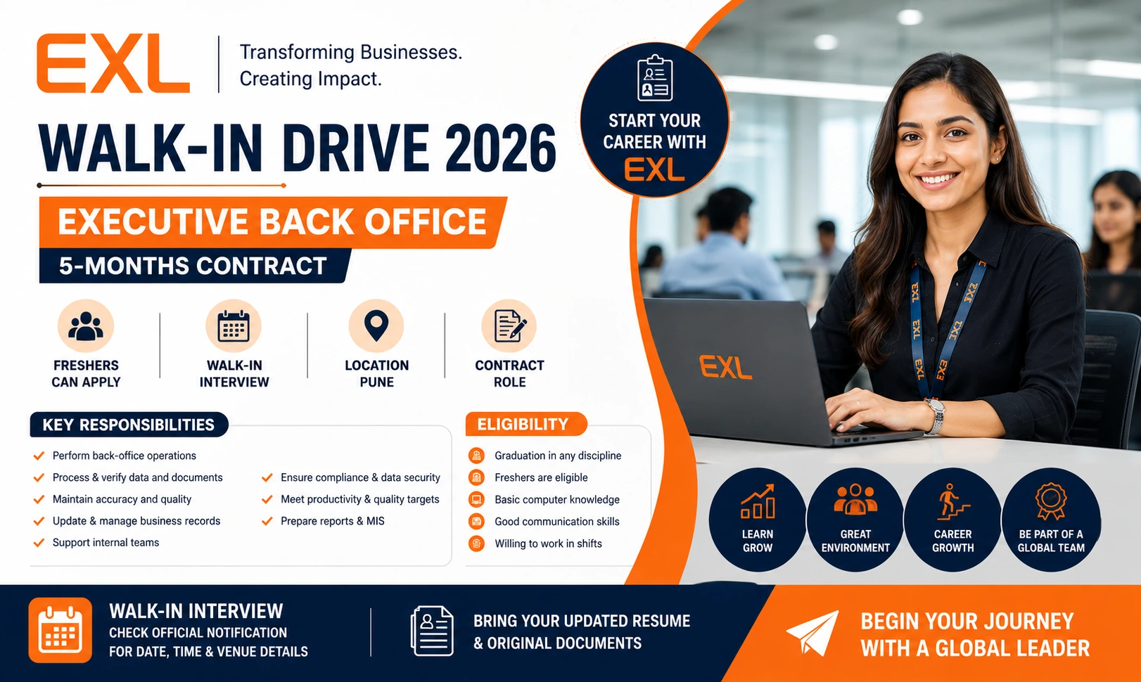 EXL Walk-in Drive 2026 for Executive Back Office | Freshers Apply