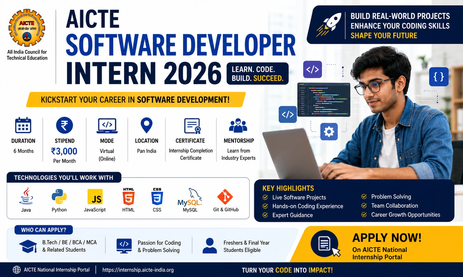 AICTE Software Developer Internship 2026 | Apply Today