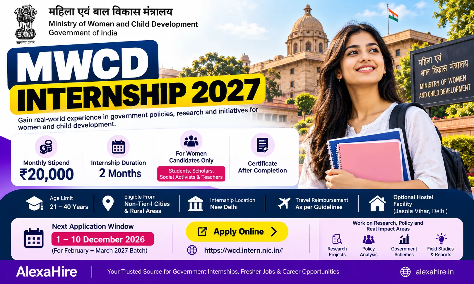 MWCD Internship 2027 – Government Internship for Women with ₹20,000 Monthly Stipend