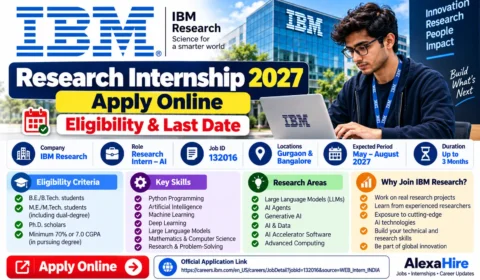IBM Research Internship 2027 – Research Intern AI, eligibility, internship duration, and apply online details.