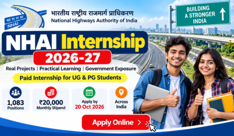 NHAI Internship 2026-27 with ₹20,000 Monthly Stipend