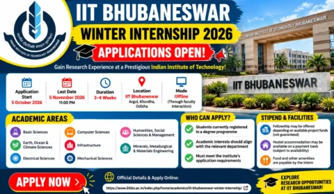 IIT Bhubaneswar Winter Internship 2026 application, eligibility and last date