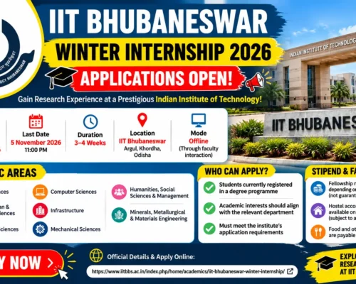 IIT Bhubaneswar Winter Internship 2026 application, eligibility and last date