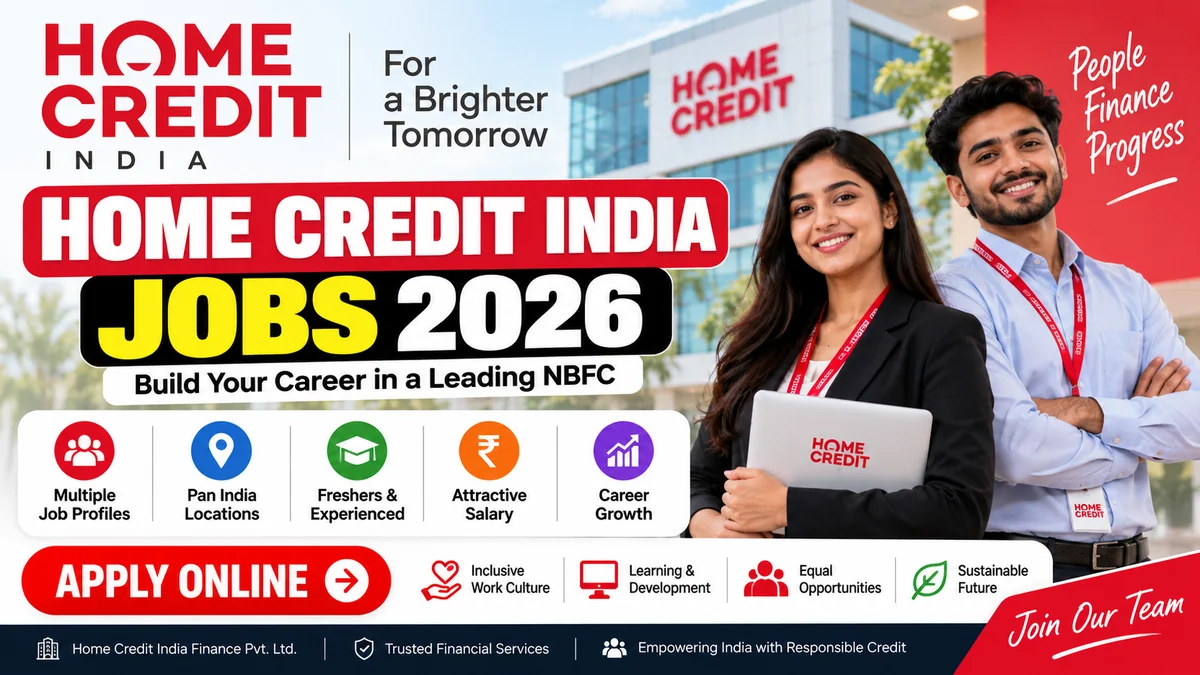 Home Credit India Jobs 2026 recruitment banner with office professionals